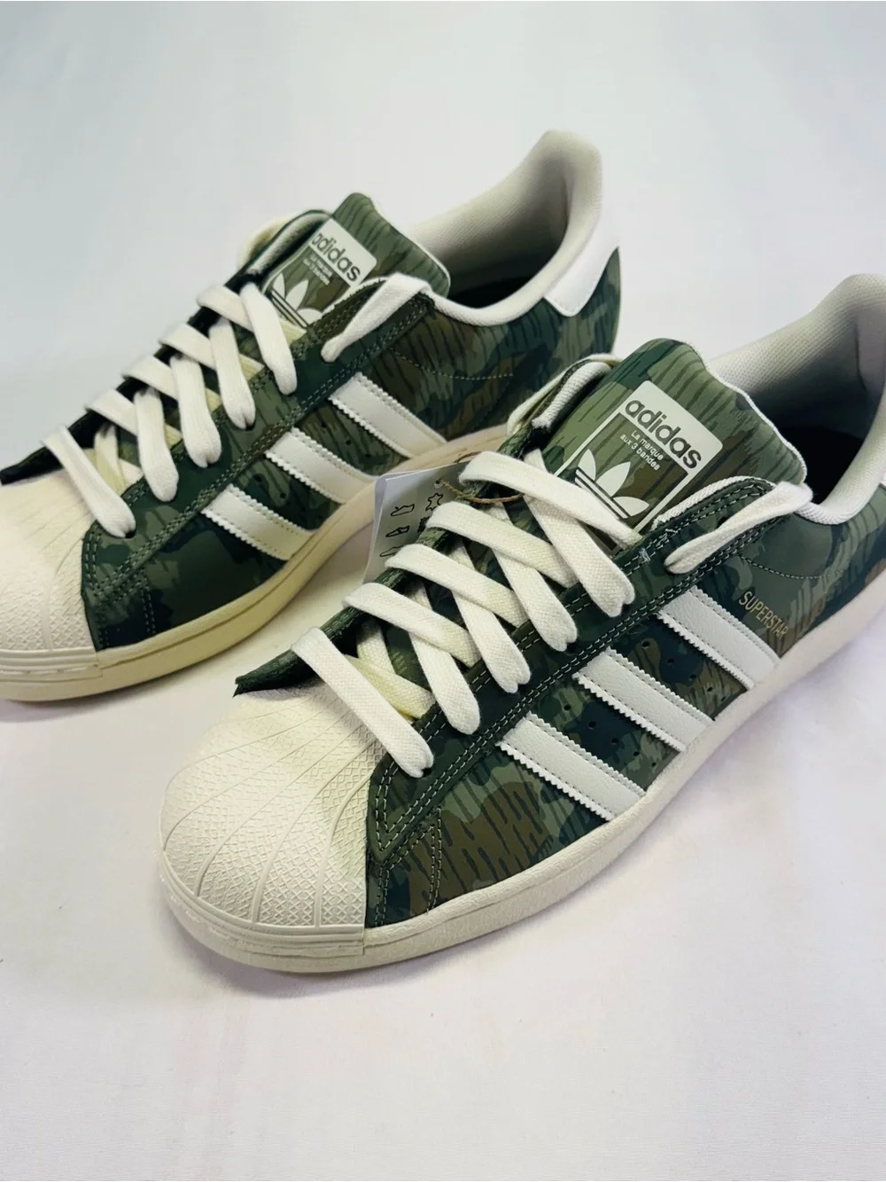 adidas Superstar Sneakers in Green Camo and White Accents